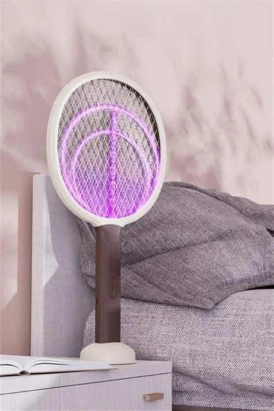 BUFFER® Şarjlı Sinek Öldürücü Masaüstü Standlı,Mor Işık 43cm Sinek Kovucu Raket - 7