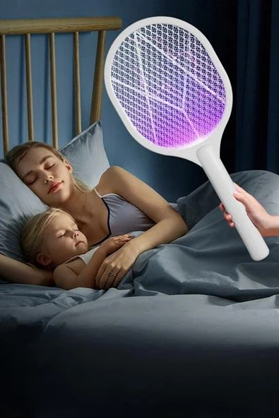 BUFFER® Şarjlı Sinek Öldürücü Masaüstü Standlı,Mor Işık Sinek Kovucu Raket 5w - 9