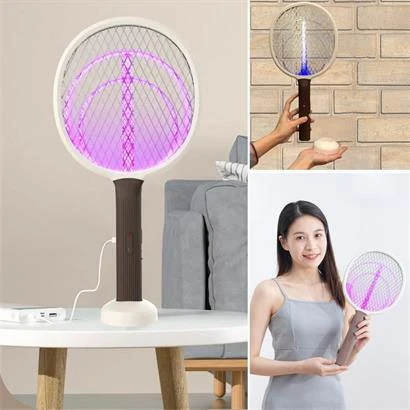 BUFFER® Şarjlı Sinek Öldürücü Masaüstü Standlı,Mor Işık 43cm Sinek Kovucu Raket - 4