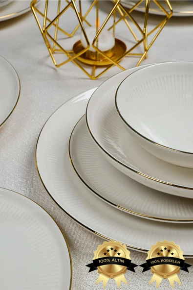 Farika Porselen Fif 24 Parça 6 Kişilik Altın Yaldız  Porselen Yemek Takımı