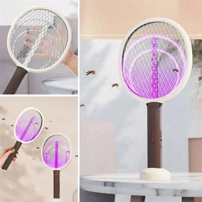 BUFFER® Şarjlı Sinek Öldürücü Masaüstü Standlı,Mor Işık 43cm Sinek Kovucu Raket - 2