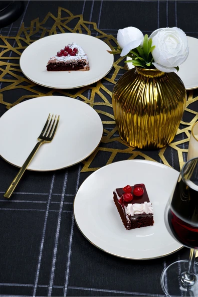 Farika Porselen Şems 6 Parça Altın Yaldız Porselen Pasta Tabağı Seti - 3