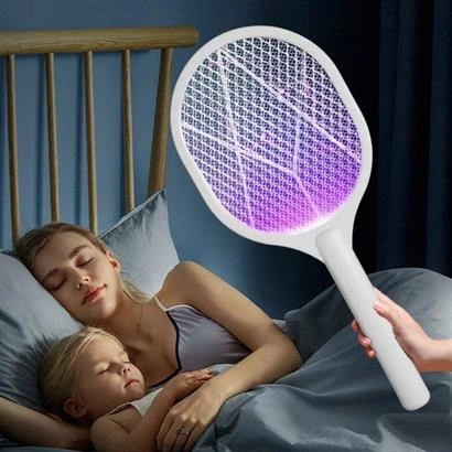 BUFFER® Şarjlı Sinek Öldürücü Masaüstü Standlı,Mor Işık Sinek Kovucu Raket 5w - 4