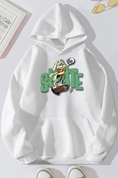 Unisex All Day Rabbit Baskılı Sweatshirt - Resim 12