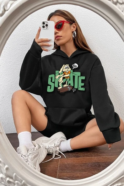 Unisex All Day Rabbit Baskılı Sweatshirt