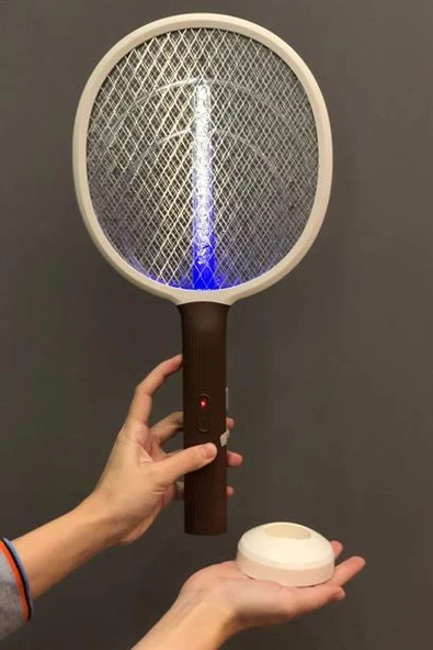 BUFFER® Şarjlı Sinek Öldürücü Masaüstü Standlı,Mor Işık 43cm Sinek Kovucu Raket - 10