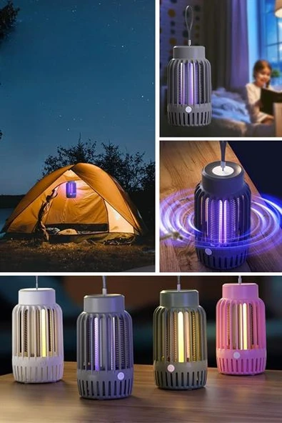 BUFFER® 2'si 1 Arada Şarjlı,Mor UV Işıklı Sinek Öldürme Aparatı ve Kamp Tipi Askılı Gece Lambası - 8