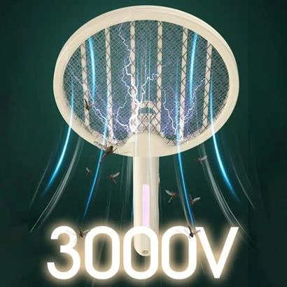 BUFFER® Tenis Raketi Tipi Masaüstü Olabilen Gece Lambalı Sinek Kovucu,Öldürücü Raket - 2