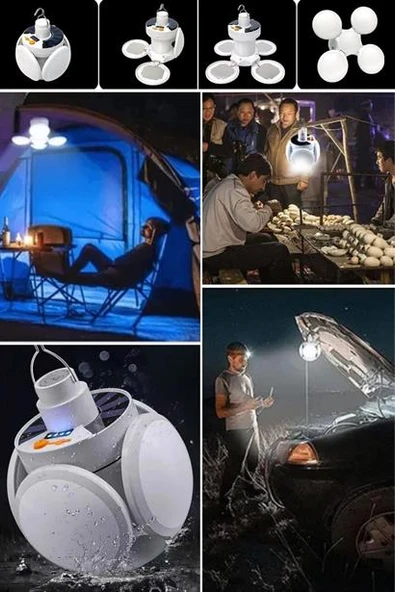 BUFFER® 5 Led'li 3 Farklı Işık Modlu Açılıp Kapanabilir Led Kanatlı Güneş Enerjili Solar Aydınlatma Asılabilir Kamp Feneri - 7