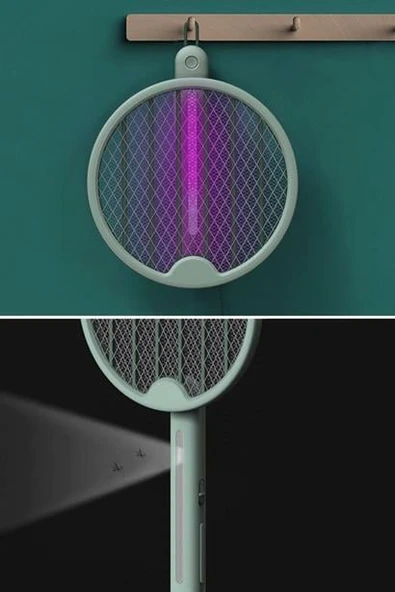 BUFFER® Tenis Raketi Tipi Masaüstü Olabilen Gece Lambalı Sinek Kovucu,Öldürücü Raket - 8