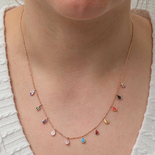 Gümüş Renkli Damla Taşlı Şans Kadın Kolye - 2