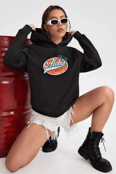 Unisex Aloha Baskılı Sweatshirt - Resim 3
