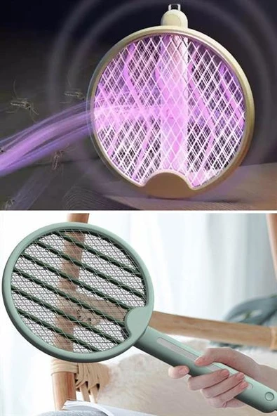 BUFFER® Tenis Raketi Tipi Masaüstü Olabilen Gece Lambalı Sinek Kovucu,Öldürücü Raket - 10