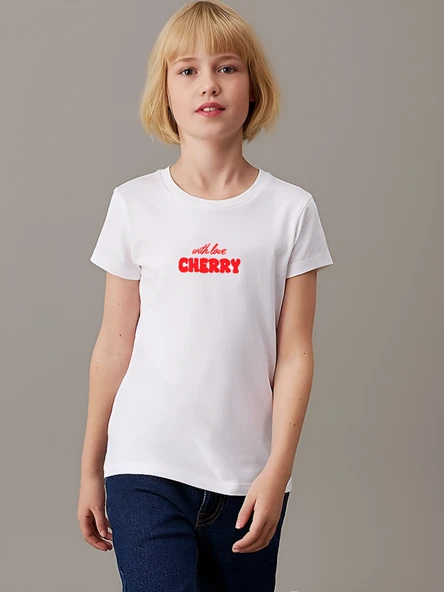 Çocuk Cherry Baskılı Pamuklu Tshirt - Resim 4