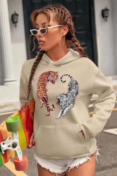 Unisex Tiger Baskılı Sweatshirt - Resim 7