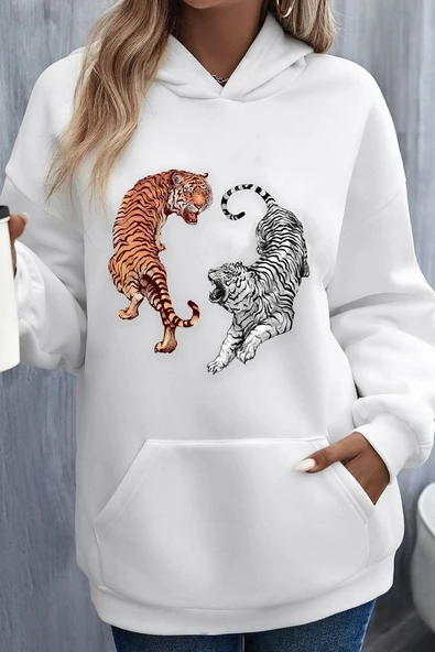 Unisex Tiger Baskılı Sweatshirt - Resim 9