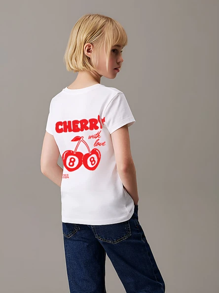 Çocuk Cherry Baskılı Pamuklu Tshirt - Resim 3