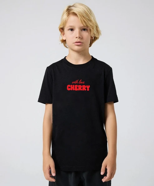 Çocuk Cherry Baskılı Pamuklu Tshirt - Resim 6