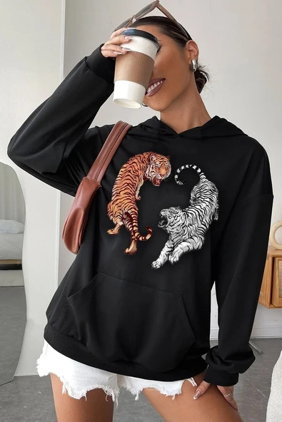 Unisex Tiger Baskılı Sweatshirt