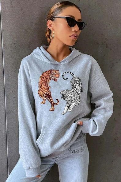 Unisex Tiger Baskılı Sweatshirt - Resim 5