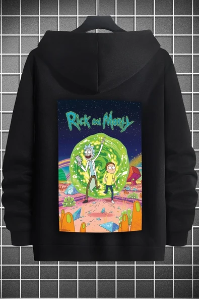 Unisex Rick and Morty Baskılı Sweatshirt - Resim 3
