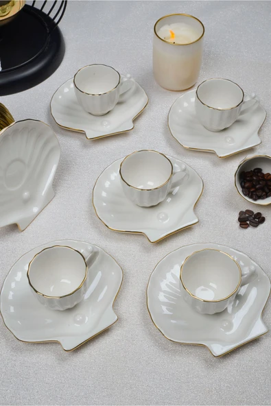 Farika Porselen Işıl 12 Parça 6 Kişilik Altın Yaldız Porselen Kahve Fincan Takımı - 2