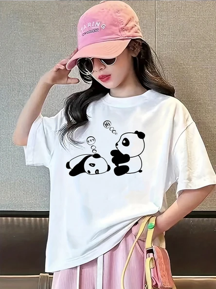 Çocuk Uyuyan Pandalar baskılı Pamuklu Tshirt ürün görseli 1