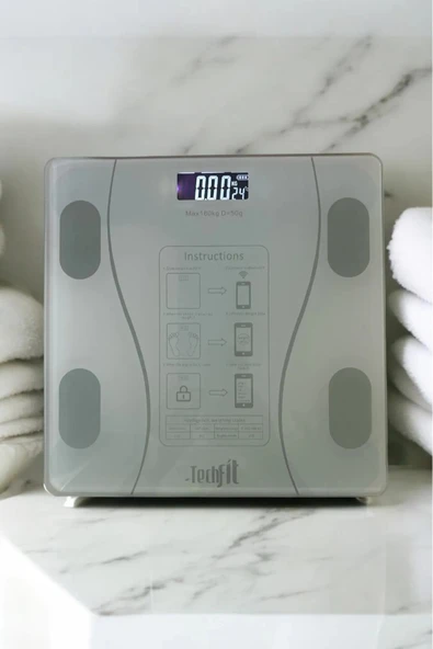 Techfit Akıllı Baskül Tf-1075 Dijital Baskül Yağ Ölçer Fonksiyonlu Bluetooth Tartı