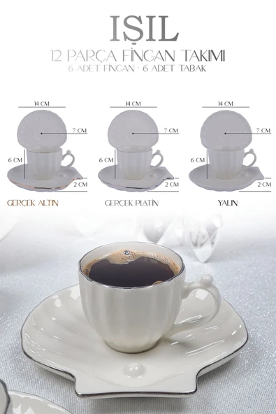 Farika Porselen Işıl 12 Parça 6 Kişilik Platin Yaldız Porselen Kahve Fincan Takımı - 4