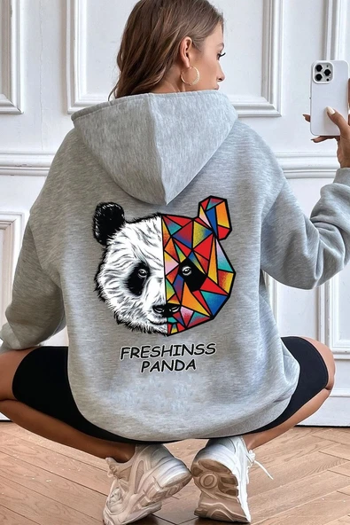 Unisex Panda Sırt Baskılı Sweatshirt - Resim 9
