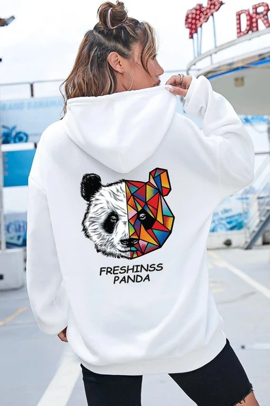 Unisex Panda Sırt Baskılı Sweatshirt - Resim 3