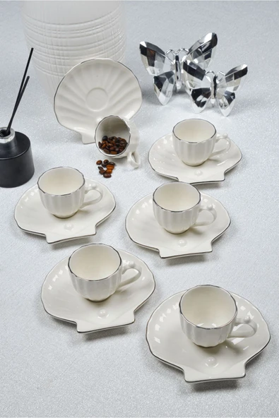 Farika Porselen Işıl 12 Parça 6 Kişilik Platin Yaldız Porselen Kahve Fincan Takımı - 2