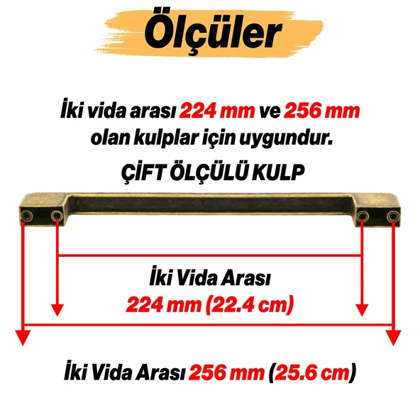 Metal Kulp 256 mm -25.6 cm Mobilya Çekmece Mutfak Dolabı Dolap Kulpları Kulbu Kulpu Antik Sarı - Resim 2