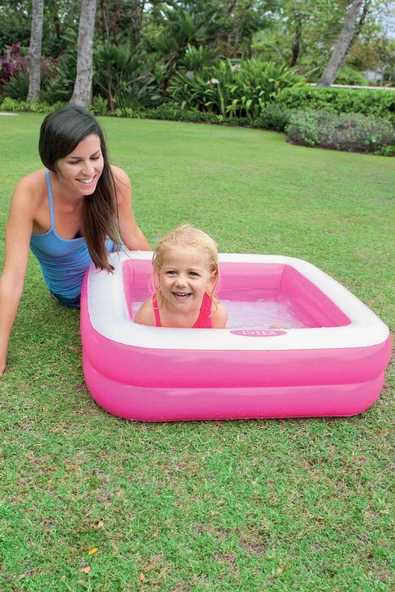 Intex Şişme Taban Mini Kare Havuz 86x86x25 cm Pembe - 2