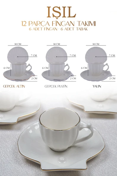 Farika Porselen Işıl 12 Parça 6 Kişilik Altın Yaldız Porselen Kahve Fincan Takımı - 4