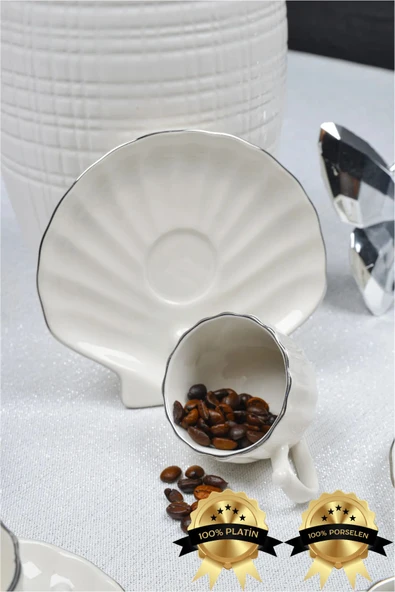 Farika Porselen Işıl 12 Parça 6 Kişilik Platin Yaldız Porselen Kahve Fincan Takımı