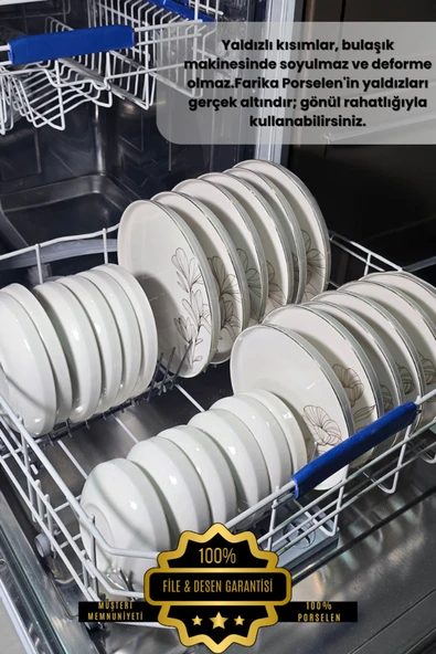 Farika Porselen Asude 24 Parça 6 Kişilik Altın Yaldız Porselen Yemek Takımı - 7