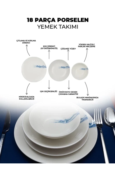 Farika Porselen Toros 18 Parça 6 Kişilik Porselen Yemek Takımı - 3