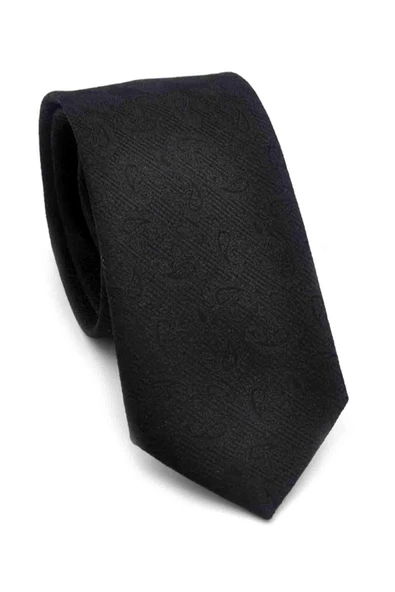 Siyah Şal Desenli Dokuma Kumaş Mendilli Slim Fit Kravat // SDK-250201 ürün görseli