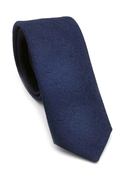 Lacivert Şal Desenli Dokuma Kumaş Mendilli Slim Fit Kravat // SDK-250202