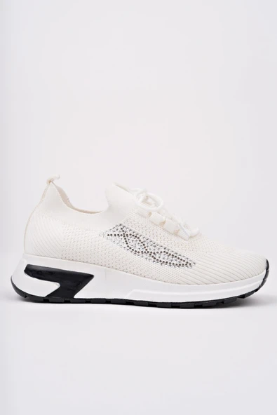 Muggo MARTHA Kadın Kalın Taban Günlük Triko Taşlı Bağcıklı Sneaker Spor Ayakkabı - 5