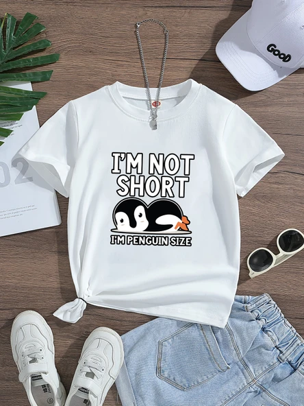 Çocuk Penguen Baskılı Pamuklu Tshirt ürün görseli 1