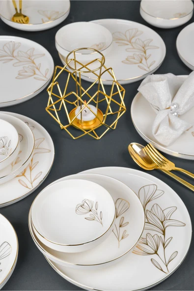 Farika Porselen Asude 18 Parça 6 Kişilik Altın Yaldız Porselen Yemek Takımı - 2