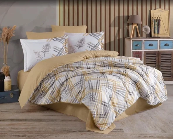 Hobby Çift Kişilik Ranforce Nevresim Takımı Irma Bej