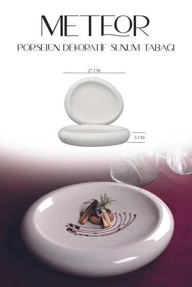Farika Porselen Meteor Yalın 27cm Porselen Dekoratif Sunum Tabağı - Minimalist ve Şık Tasarım - 4