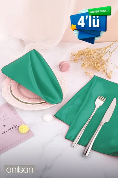4’lü %100 Pamuk Kumaş Peçete Yeşil 50x50 Cm Mutfak Bezi Sofra Sunum Servis Peçetesi