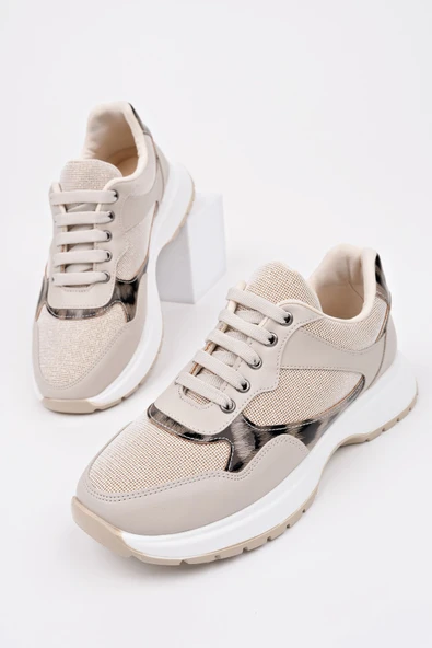 Muggo MELODY Kadın Kalın Taban Günlük Leopar Desenli Bağcıklı Sneaker Spor Ayakkabı - 11