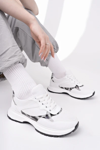 Muggo MELODY Kadın Kalın Taban Günlük Leopar Desenli Bağcıklı Sneaker Spor Ayakkabı - 5
