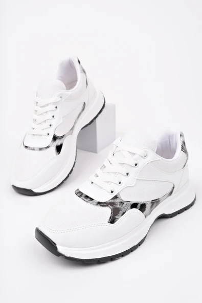 Muggo MELODY Kadın Kalın Taban Günlük Leopar Desenli Bağcıklı Sneaker Spor Ayakkabı - 8