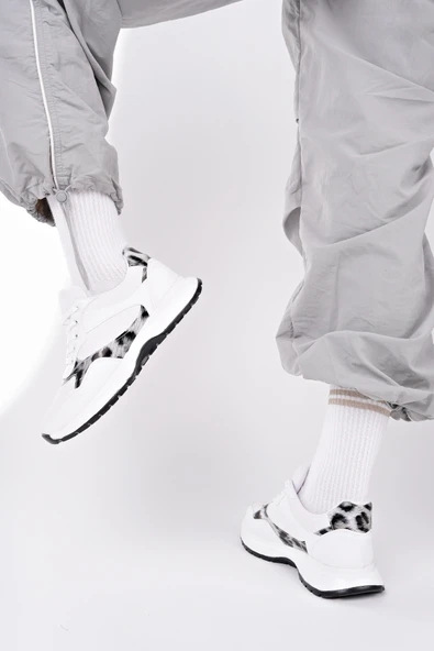 Muggo MELODY Kadın Kalın Taban Günlük Leopar Desenli Bağcıklı Sneaker Spor Ayakkabı - 3